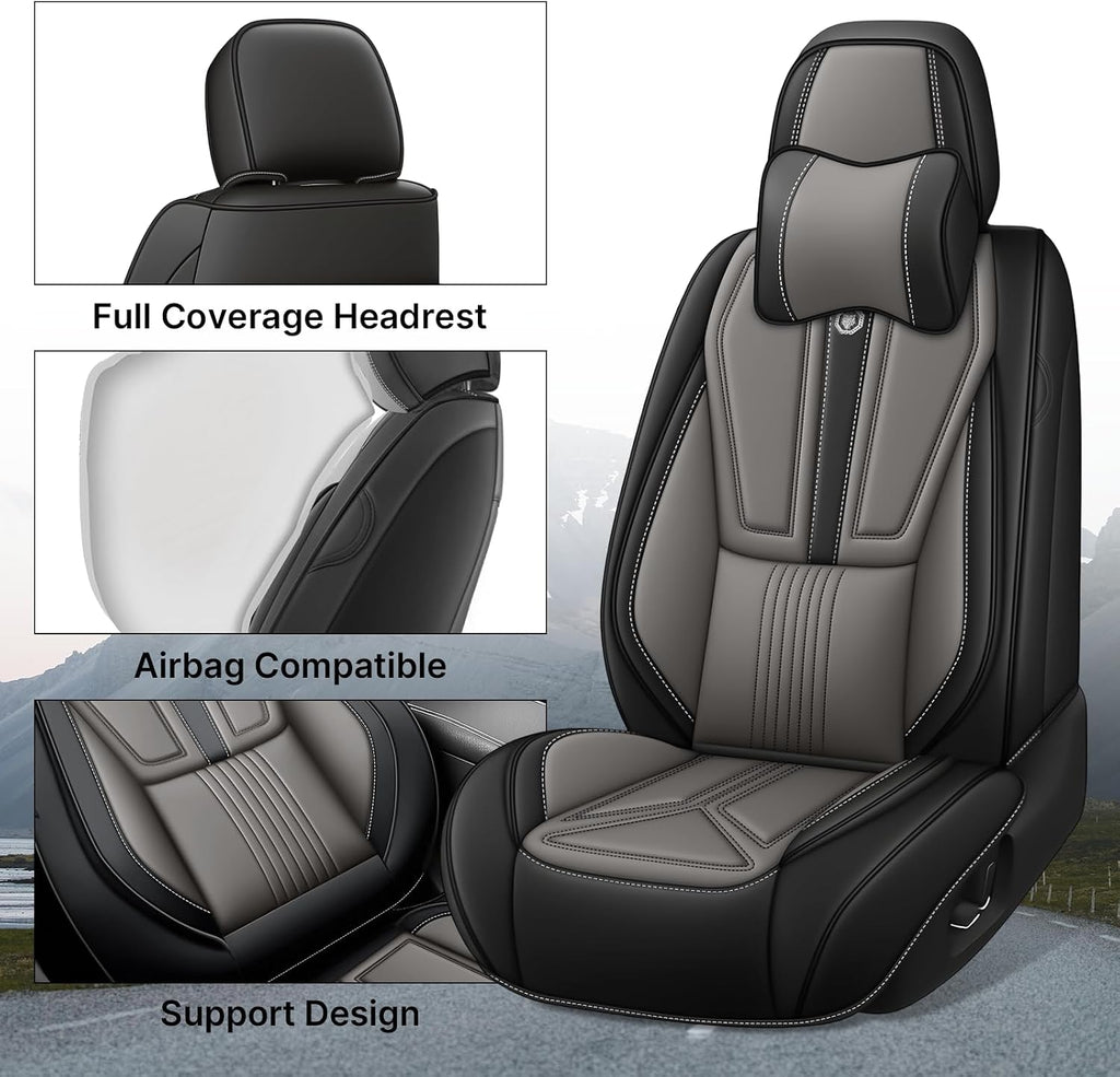 Car Seat Covers for Hyundai Santa Cruz 2022-2025,Leather Seat Cover for Car,Waterproof Seat Protector Automotive Vehicle Cushion Covers with Headrests(Front Only,Black&Gray)