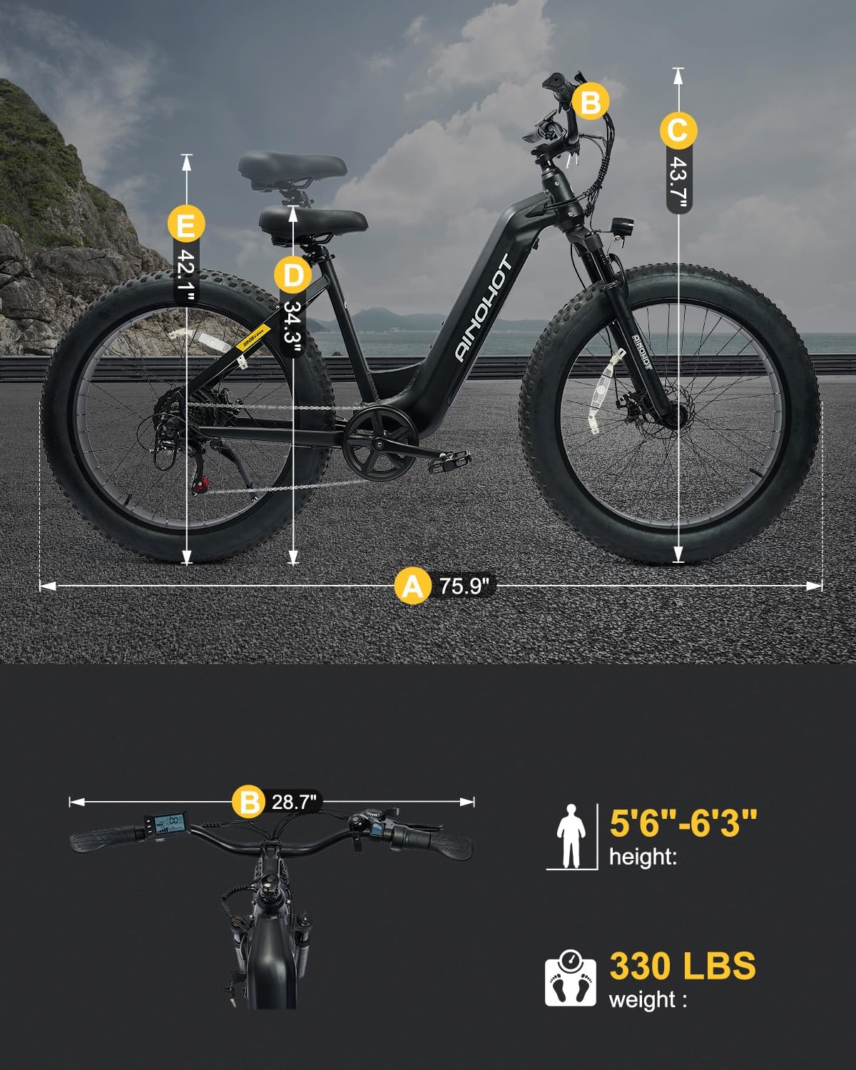 Terra Electric Bike for Adults, 26'x4.0' Fat Tire Electric Bike, 1000W Peak Ebike, Electric Mountain Bike 624Wh Battery, 20 MPH 56 Miles, Electric Bicycle with UL2849 Certified, Aluminum Alloy Frame