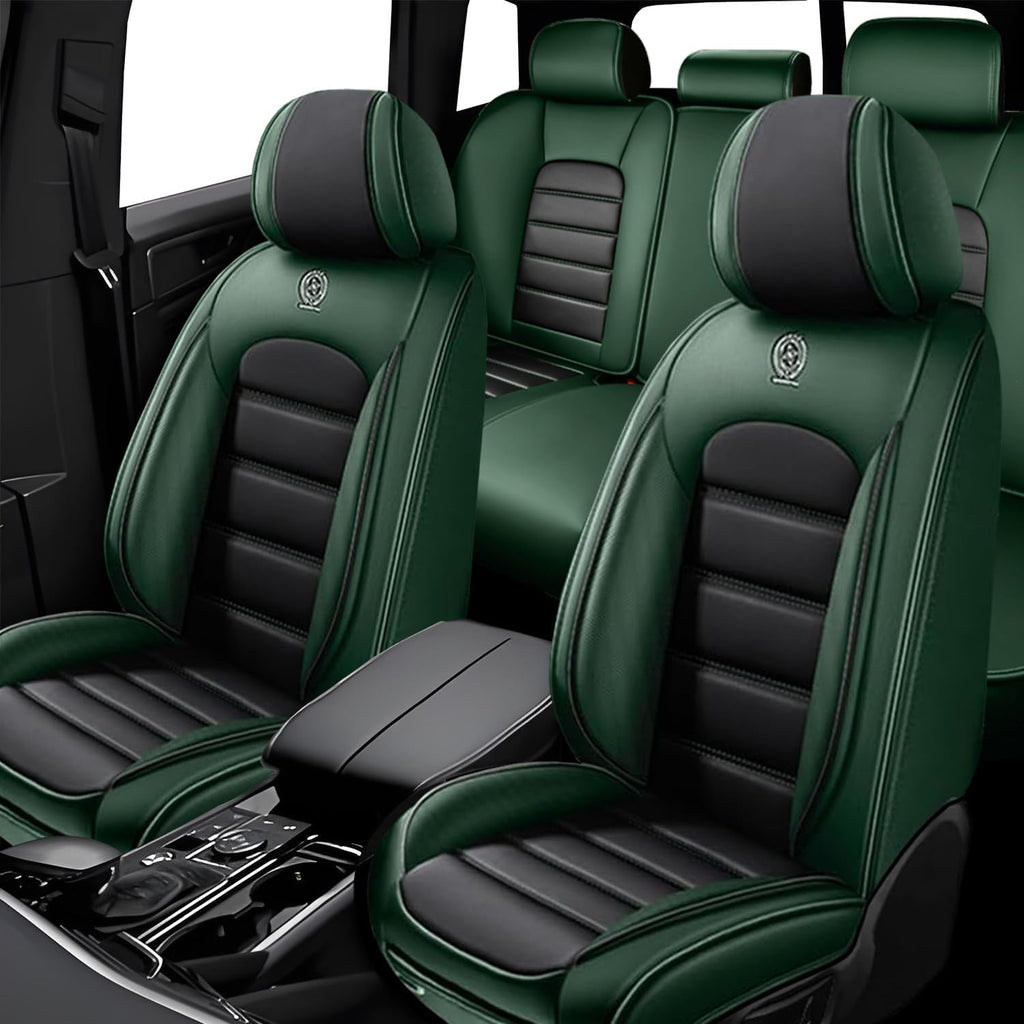 5 Seat Covers for Subaru Outback 2000-2024 Leather Car Seat Covers Waterproof Anti-Slip Soft Car Seat Protectors Comfort Automotive Seat Covers with Airbag（Standard,Black+Green）