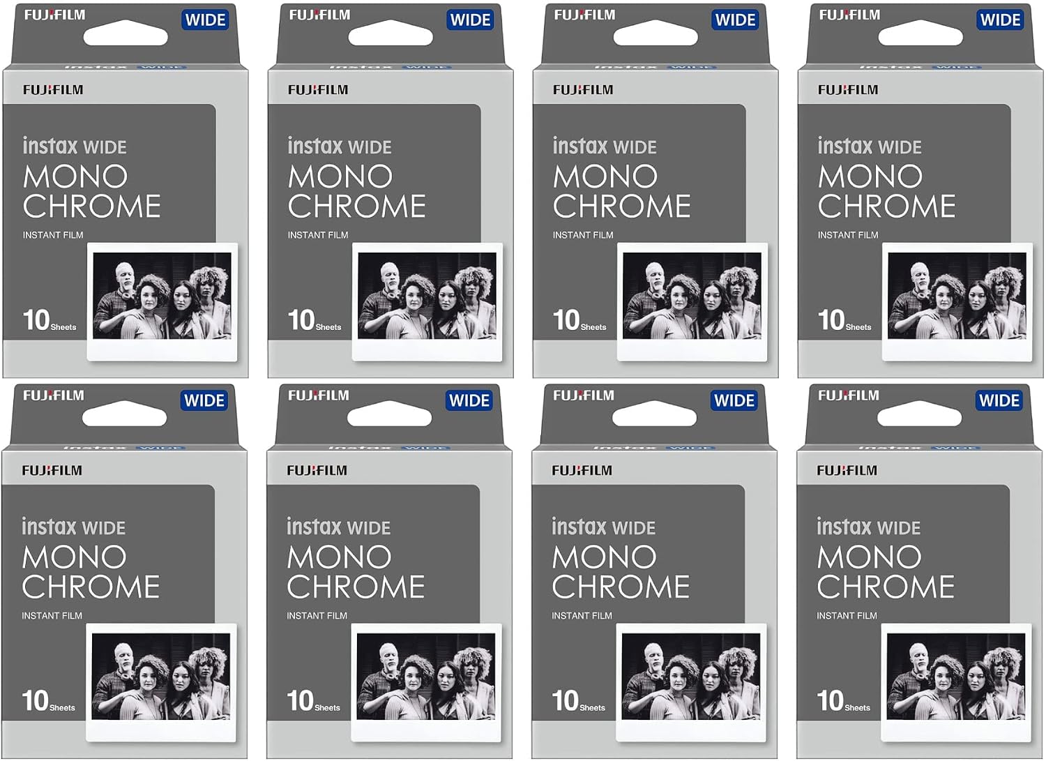 Fujifilm Instax Wide Monochrome Film (10-Sheets), for Instax Mini Instant, Disposable and Polaroid Camera 8-Pack