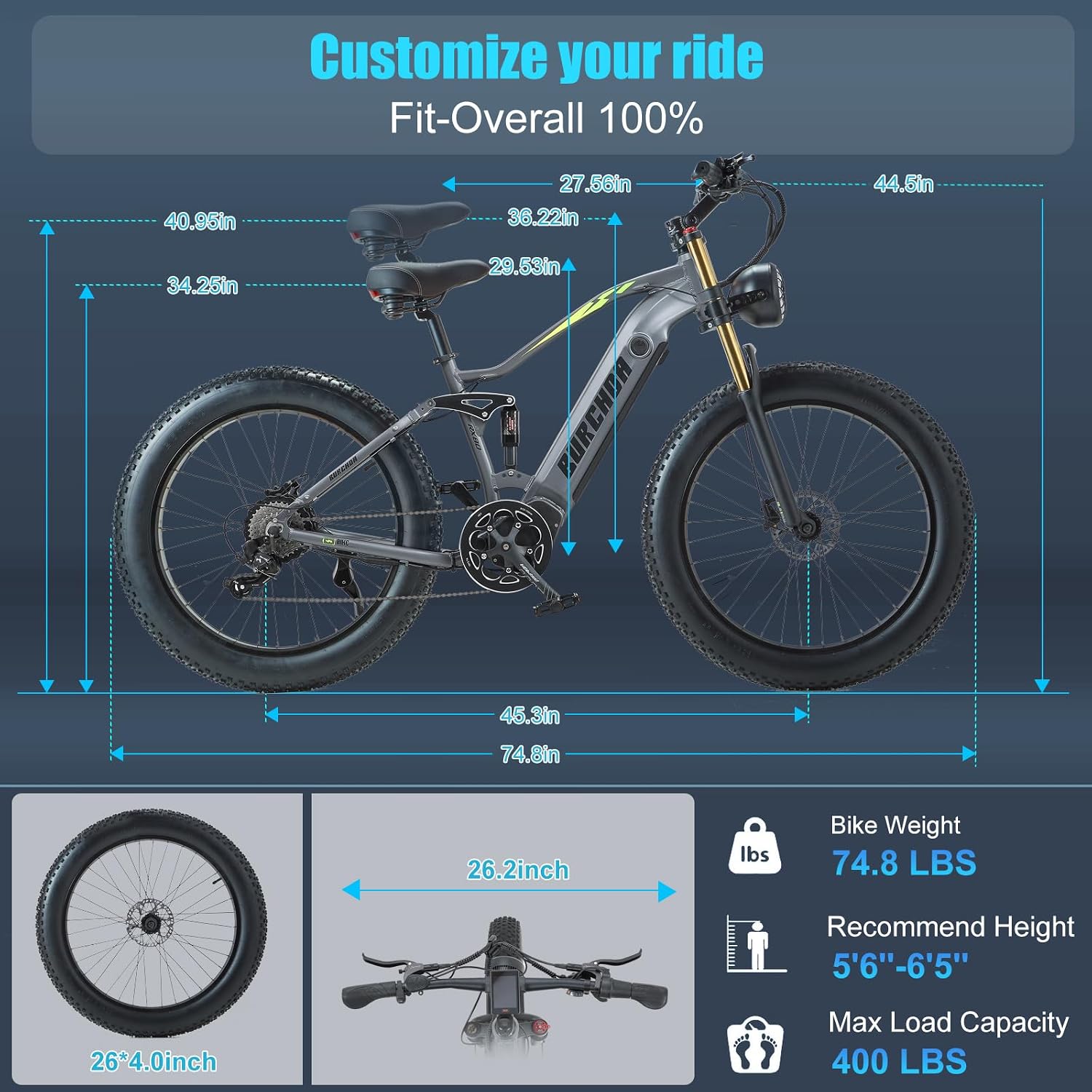 Electric Bike for Adults with 1500W Peak Motor 30 MPH & 65 Miles /130 Miles Long Range Fast E Dirt Bike, 48V 40Ah/20Ah Removable Battery, Full Suspension 26' Fat Tire Mountain Bike