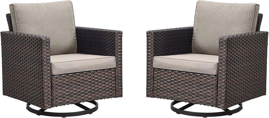 Luxury Outdoor Patio Swivel Rocker Chairs - Wicker Patio Swivel Rocking Chairs Set of 2 with Waterproof Wicker,Comfortable Cushions and Sturdy Metal Frame for Outside Porch Deck Backyard(Brown/Grey)