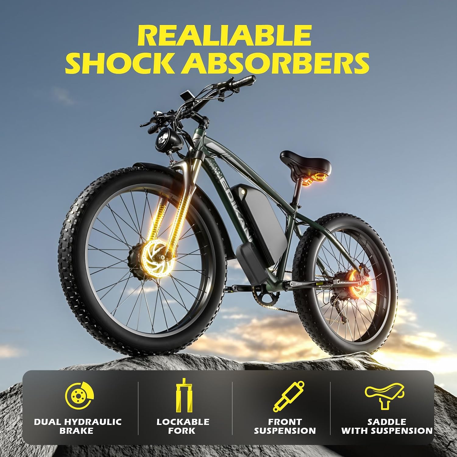 E Bikes for Adults Electric,51 MPH Fast Ebike Peak 6000W 36AH 52V 130 Miles Max, Dual Motor Electric Bike Fat Tire E Bike for Men, 26' Electric Bicycle for Snow Off-Road, Hydraulic Brakes, 7 Speed