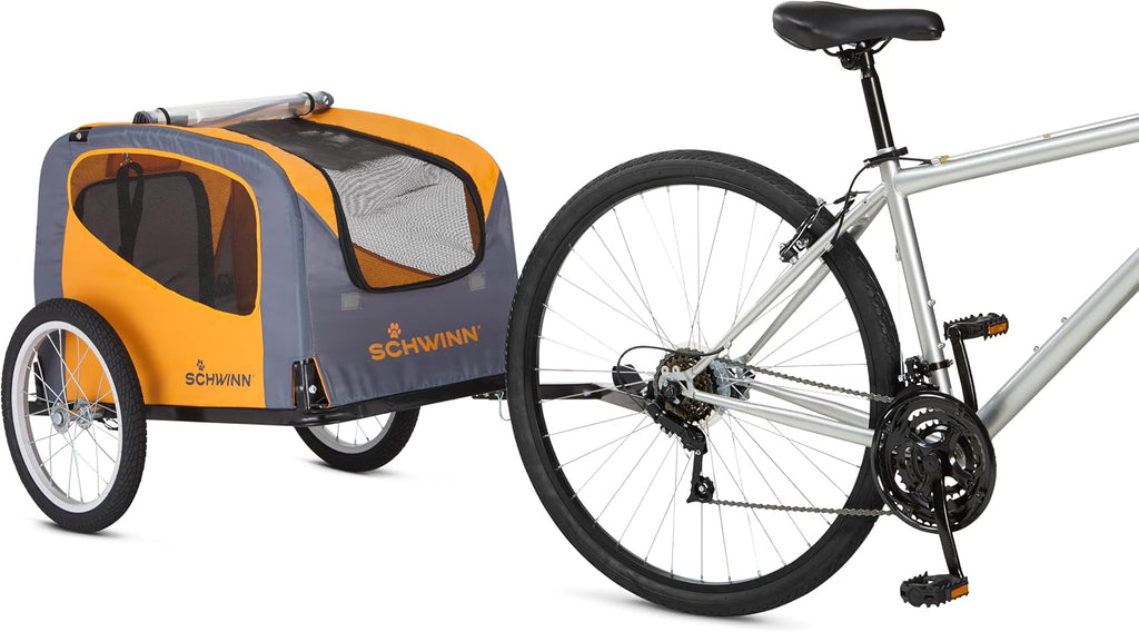 Schwinn 13-SC315 Rascal Bike Pet Trailer, For Small and Large Dogs, Lightweight, Tow with Bicycle, Up to 50 lbs. Small, Orange/Grey