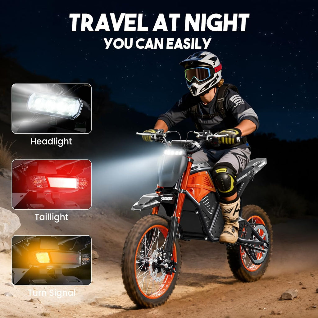 EILLEO Electric Dirt Bike for Adults/Teens, 48V 3000W Electric Motorcycle with 14'/12' Fat Tire, 37.5MPH 60 Miles Range, Mountain Off-Road Ebike with Hydraulic Brakes Age 13+