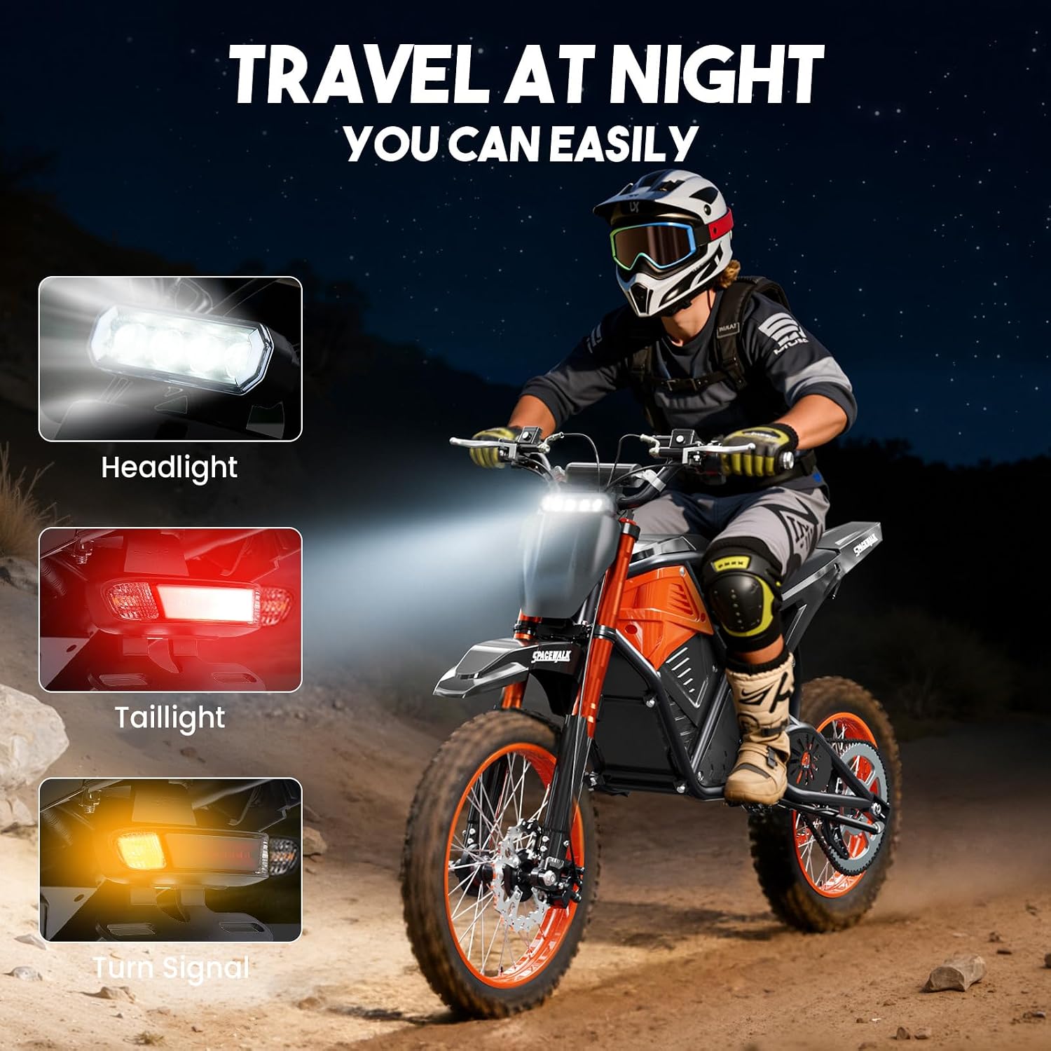 EILLEO Electric Dirt Bike for Adults/Teens, 48V 3000W Electric Motorcycle with 14'/12' Fat Tire, 37.5MPH 60 Miles Range, Mountain Off-Road Ebike with Hydraulic Brakes Age 13+