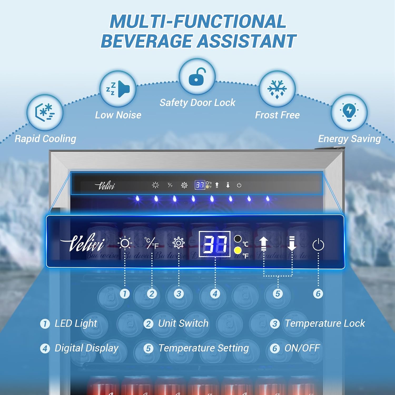 Velivi 24 Inch Beverage Refrigerator, 210 Cans Under Counter Beverage Cooler, 24' Space Built-In Beer and Drink Fridge with Glass Door for Soda, Water, and Milk - For Kitchen, Bar or Office