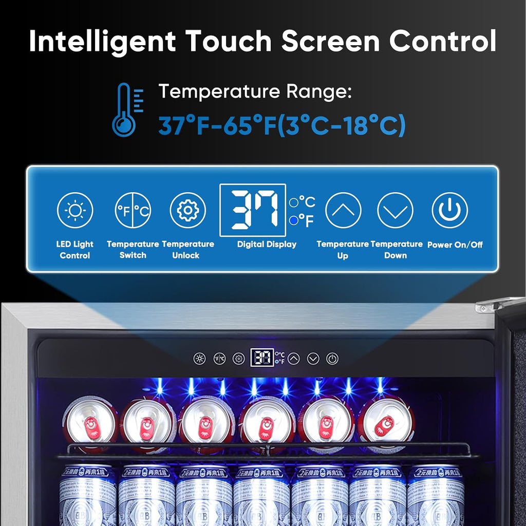 24 Inch Outdoor Beverage Refrigerator, Stainless Steel Beverage Fridge 180 Can Under Counter Built-in/Freestanding, Waterproof, Fast Cooling, Low Noise - Outdoor Refrigerator for Home and Patio