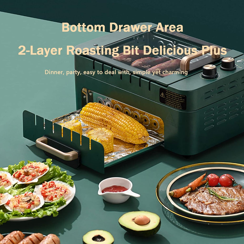 Electric Smokeless Portable BBQ Barbecue Grill Indoor Cooking Grill with Water Filled Drip Tray & Adjustable Temperature Control, Double Layer, Safe BBQ Griddle for Indoor, 3-6 Persons, 1000W