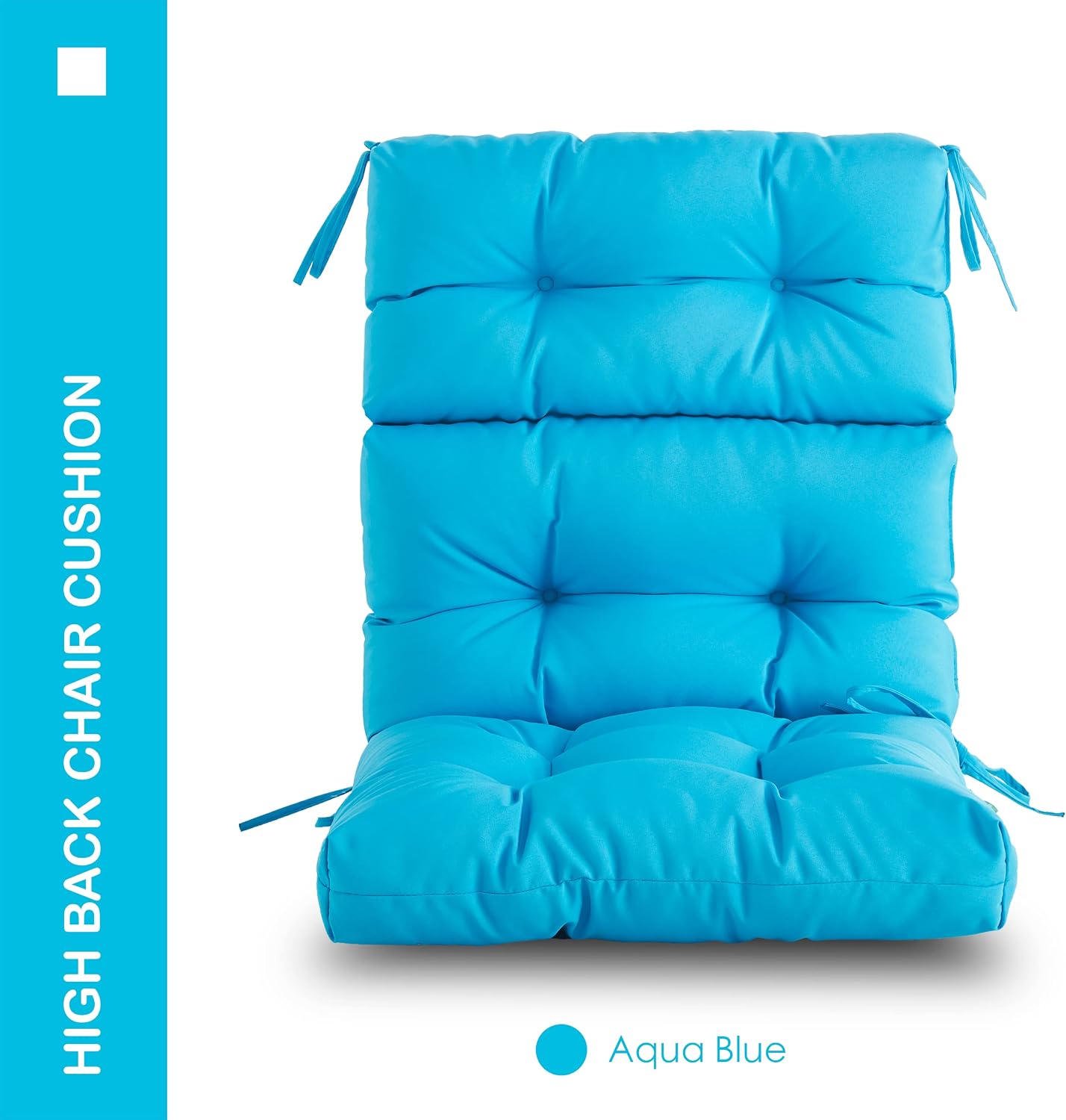 Outdoor Indoor High Back Chair Cushions Set of 4,Waterproof All-Weather Patio Adirondack Rocking Chair Cushions,Seat Back Chair Cushion for Outdoor Furniture with Ties,45x22 Inch, Aqua Blue