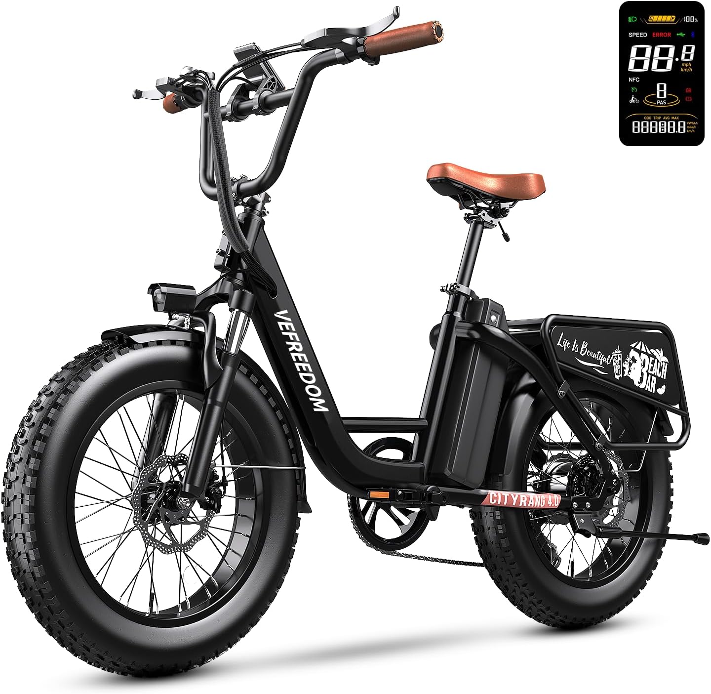 VEFREEDOM 1500W Motor Electric Bike for Adults 80 Miles 30MPH Ebike 20' x 4 Fat Tire 48V 20Ah Removable Battery Mountain E Bike Commuter Front Suspension Bicycles Men Women