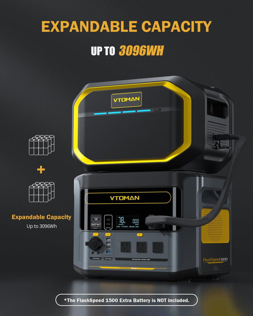 VTOMAN FlashSpeed 1500 Portable Power Station 1548Wh - Recharge 0-100% within 1H, LiFePO4 Battery Powered Solar Generator with 110V/1500W AC Output/Input, 100W USB Port for Camping, Emergency