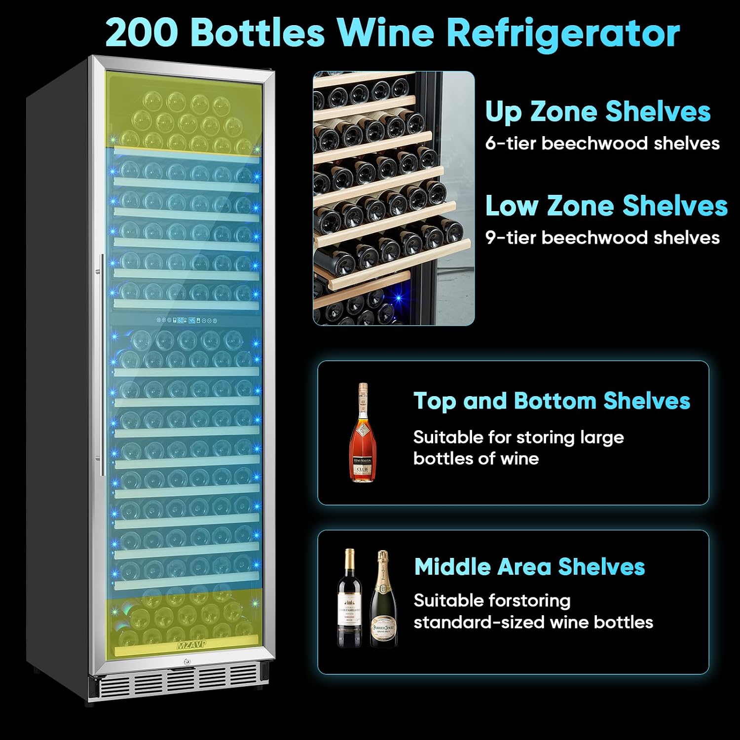 200 Bottle Wine Fridge Dual Zone, 24 Inch Wine Cooler Refrigerator Freestanding or Built-in, Professional Wine Cellar with Advanced Temperature Control and Compressor Cooling, Quiet Operation