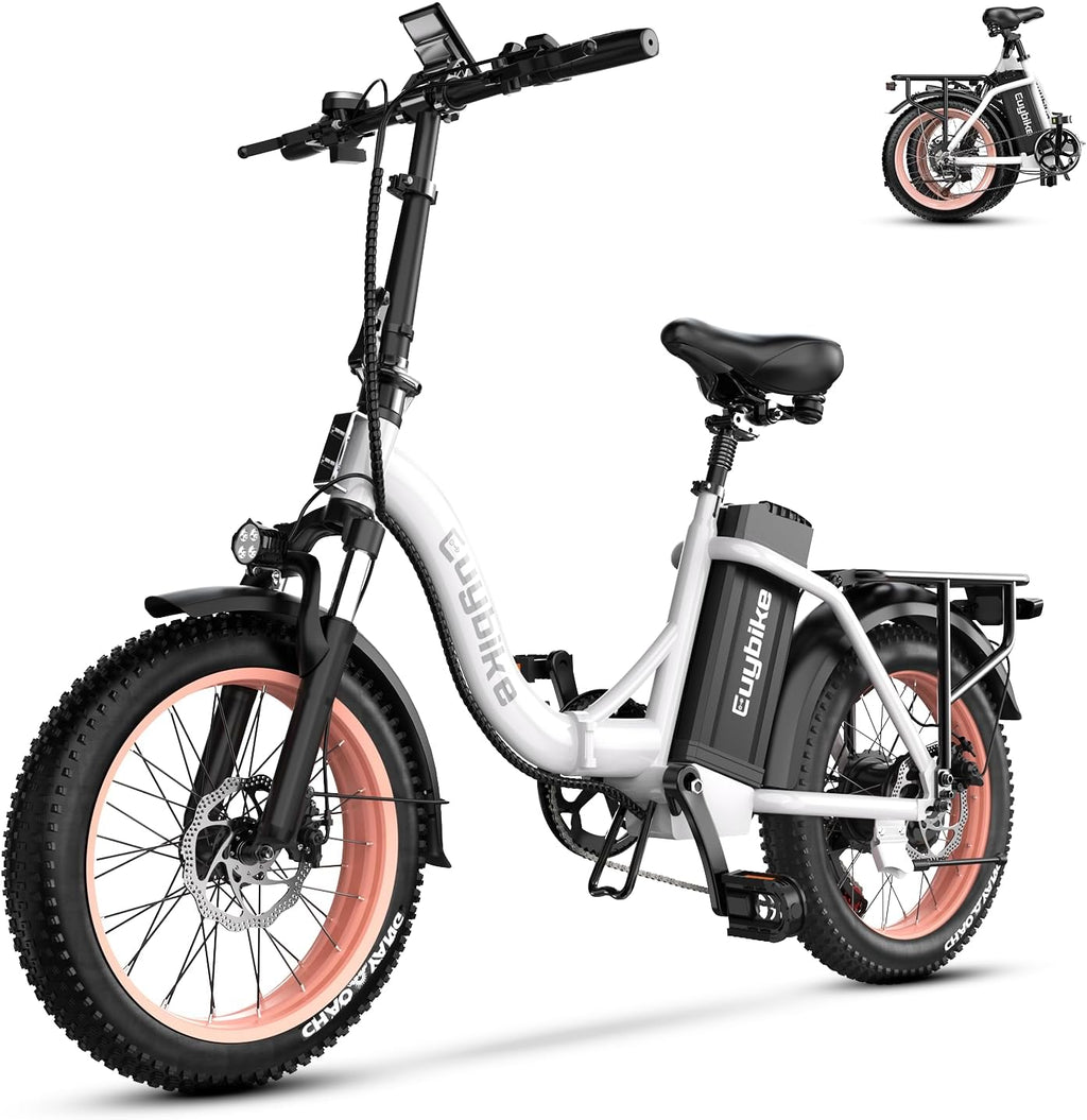 Auloor Foldable Electric Bike for Adults, Peak 1000W Brushless Motor 70Miles City Commuter Ebike, 48V 20AH Lithium Battery, 20' Fat Tire 7-Speed E-Bicycle with Front Suspension Colourful LCD Display