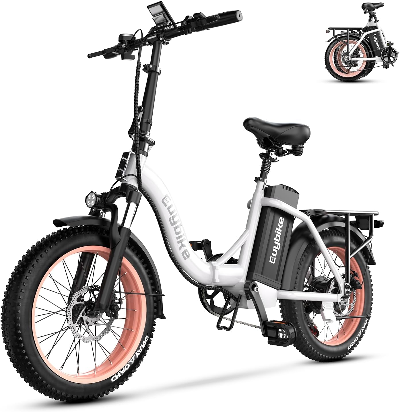 Auloor Foldable Electric Bike for Adults, Peak 1000W Brushless Motor 70Miles City Commuter Ebike, 48V 20AH Lithium Battery, 20' Fat Tire 7-Speed E-Bicycle with Front Suspension Colourful LCD Display