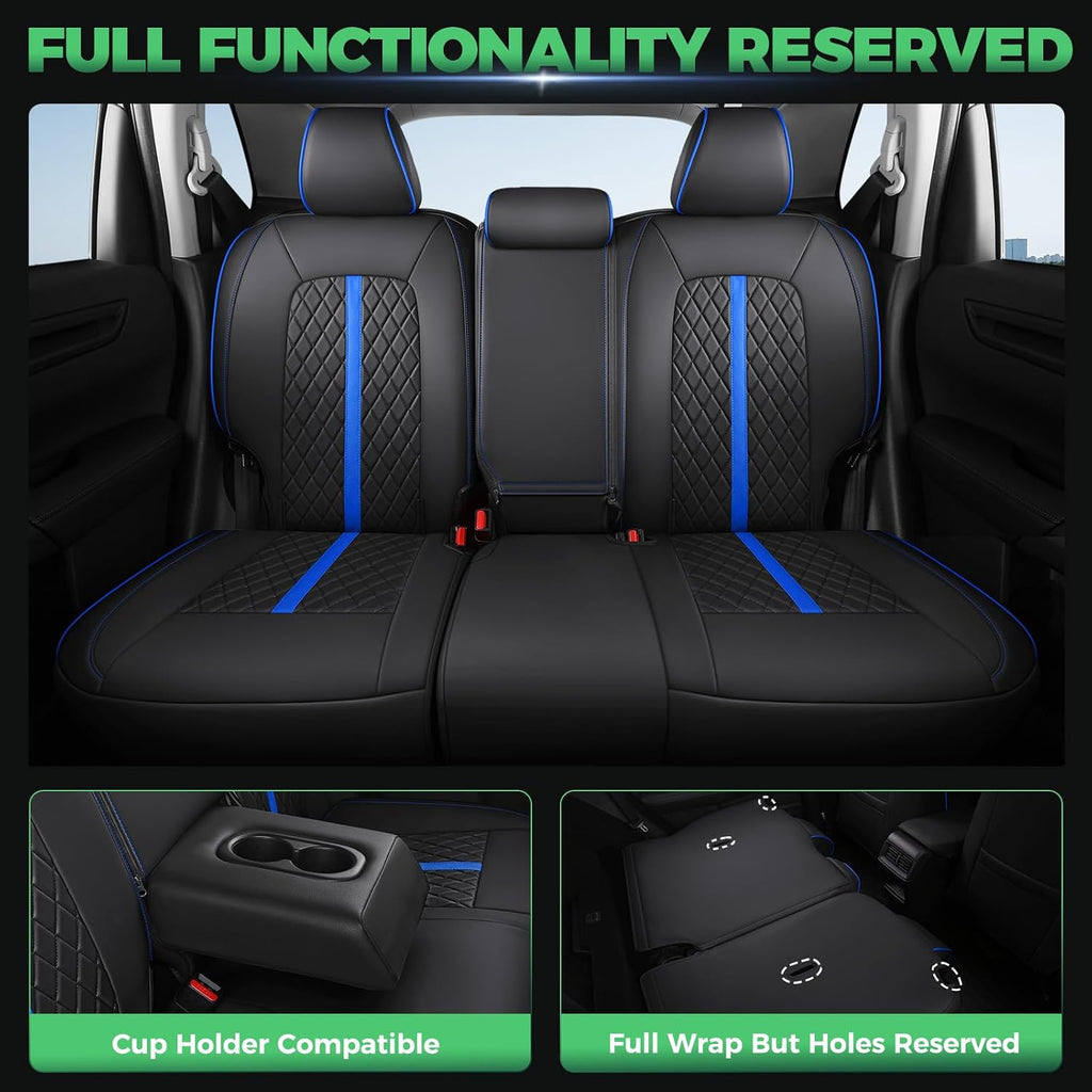 for Honda HRV Seat Covers 2016-2018 EX EX-L & 2016-2022 LX, Custom Fit Car Seat Cover Full Set, Luxury Leather HR-V Seat Protectors, Waterproof SUV Cushions Accessories, Black with Blue Trim