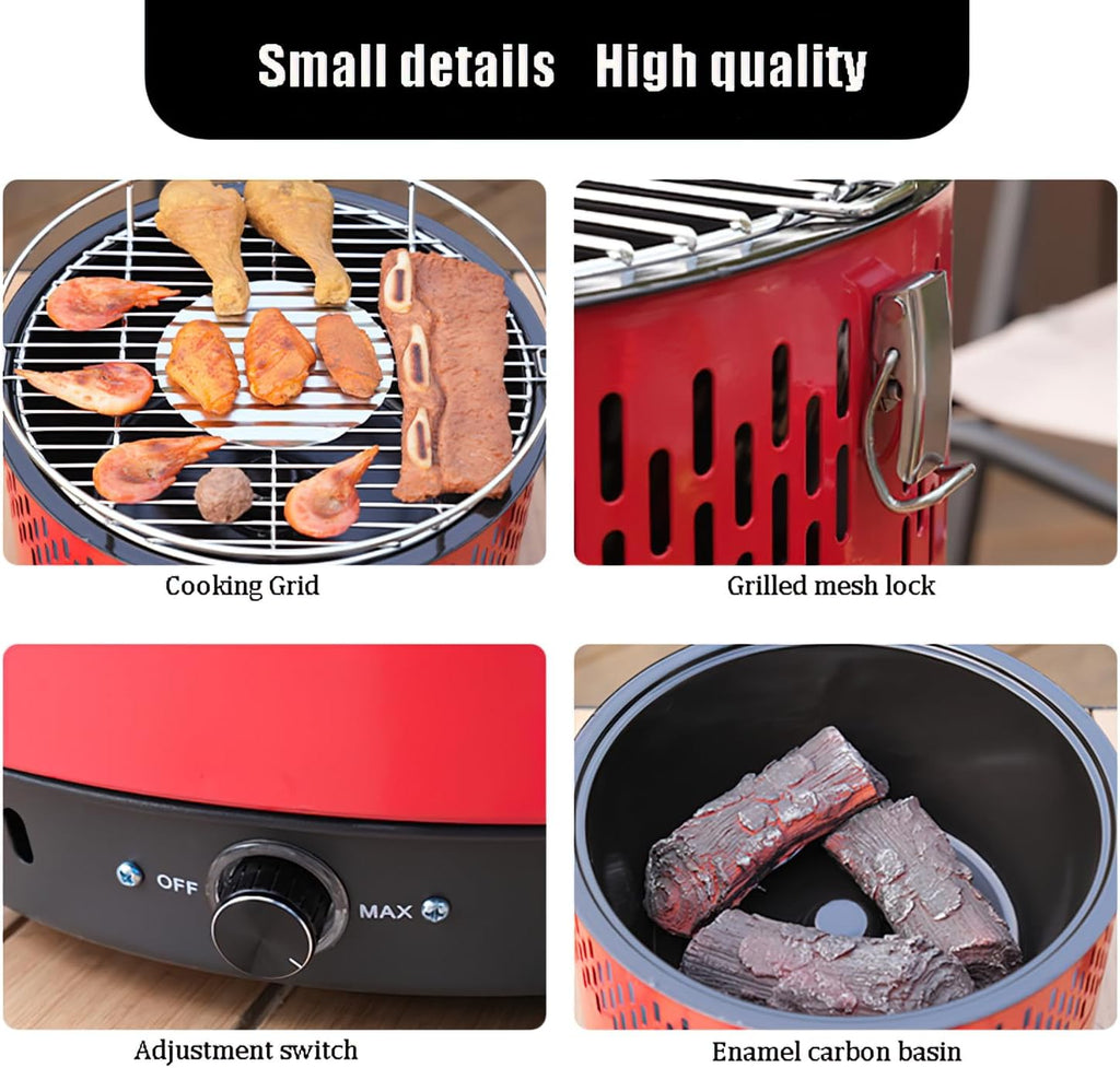 Smokeless Grill, Portable Indoor Outdoor BBQ Grill, 13.58x14.17x9.84 Inches, Temperature Control, 1500W