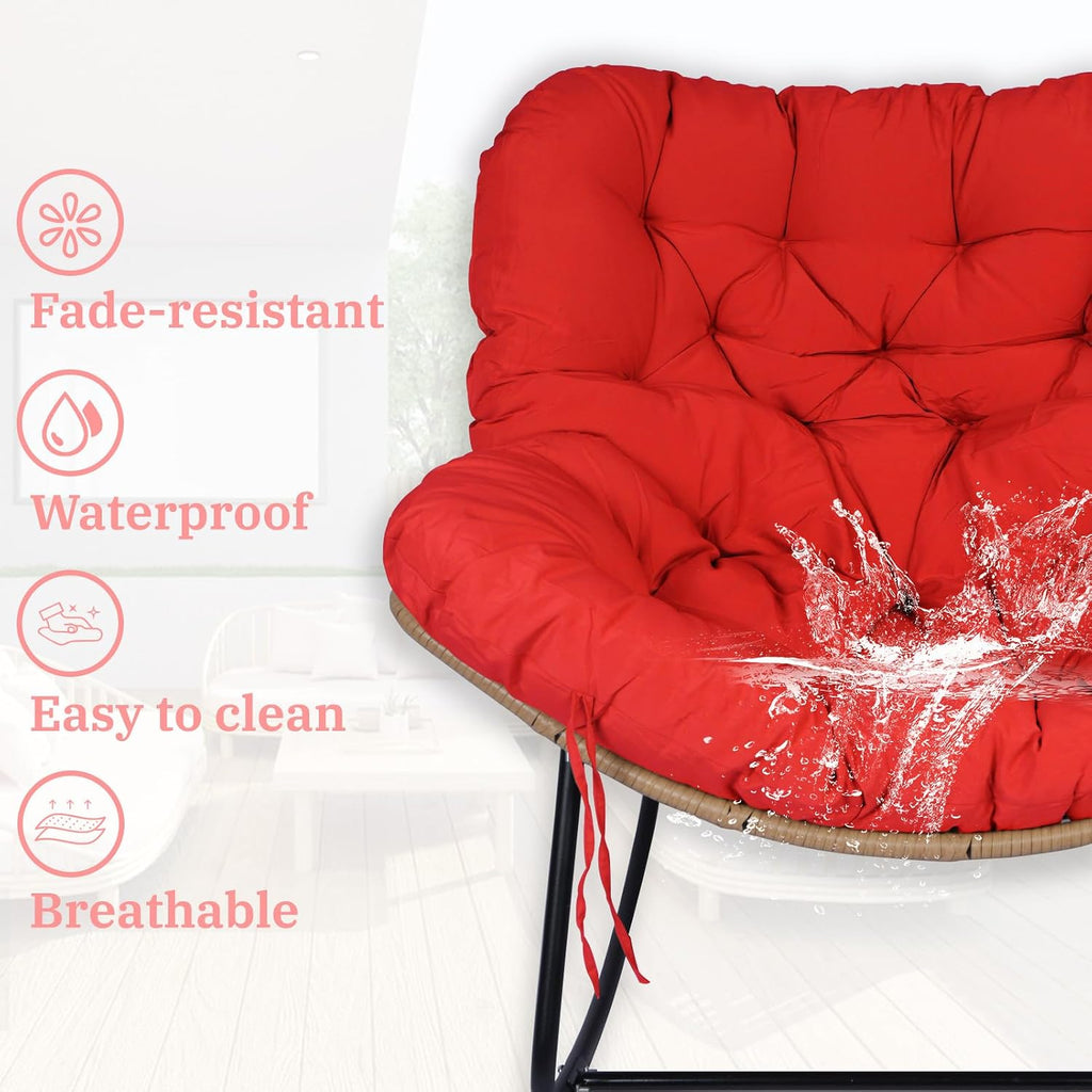 Outdoor Rocking Chair Cushions 6.3' Thick, Only Cushion, Waterproof, Fade-Resistant, Patio Egg Lounge Chair Cushion with 6 Straps, Indoor Papasan Chair Cushion (Red)