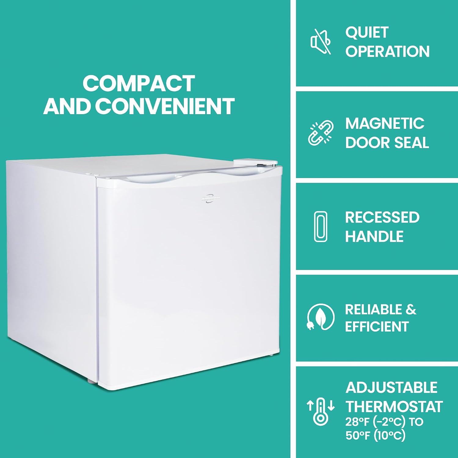 Koolatron Mini Upright Freezer 1.2 cu ft (34L) White, Manual Defrost, Space-Saving Flat Back, Reversible Door, Wire Shelf, for Apartment, Condo, Office, RV, Cabin, Dorm Room, Home Bar