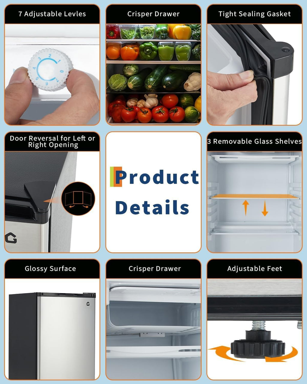 Garvee 4.5 Cu.Ft Mini Fridge with Freezer, Low Noise< 38dB, Compact Refrigerator w/Reversible Door, Adjustable Thermostat, Energy-Efficient Small Fridge for Bedroom, Office, Dorm
