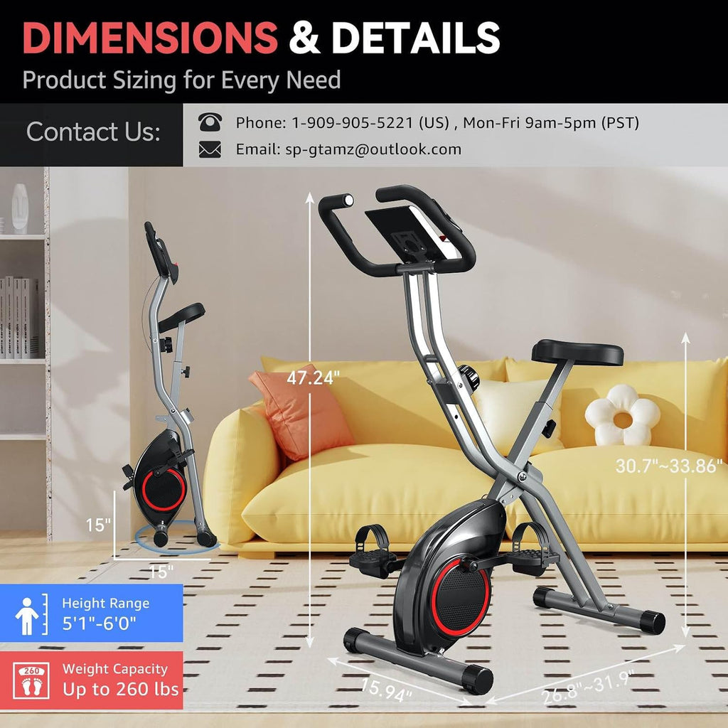 Indoor Exercise Bike Stationary Bikes for Home with 16-Level Magnetic Resistance, Lightweight Foldable Cycling Bike with 70% Pre-Assembled, 260 LBS Capacity, Flywheel of 5.5 LBS for Quiet Home Workout