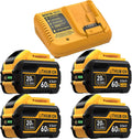 (4PACK 12.0AH+1 Charger) Replacement for DeWalt Flex 20V/60V 12000mAh Lithium Battery Compatible with DCB606 DCB612 DCB606-2 DCB609 DCB609-2 DCB204 DCB205 DCB206 Cordless Power Tools Get A Charger