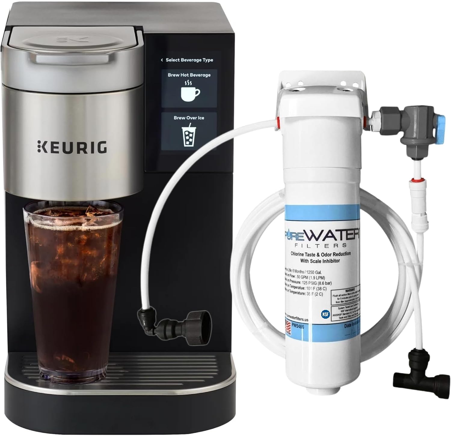 PureWater Filters Direct Water Line Plumb and Filter Kit with Keurig K2550 Plumbed Single Serve Commercial Coffee Maker and Tea Brewer