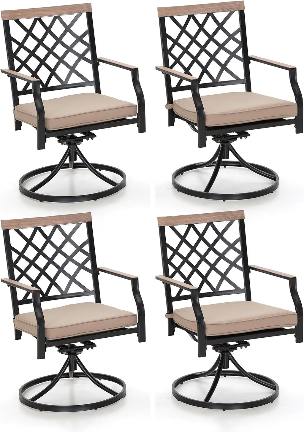 PHI VILLA Swivel Patio Chairs Set of 4 Outdoor Dining Rocker Chair Support 300 lbs for Garden Backyard Bistro Furniture Set with Cushion