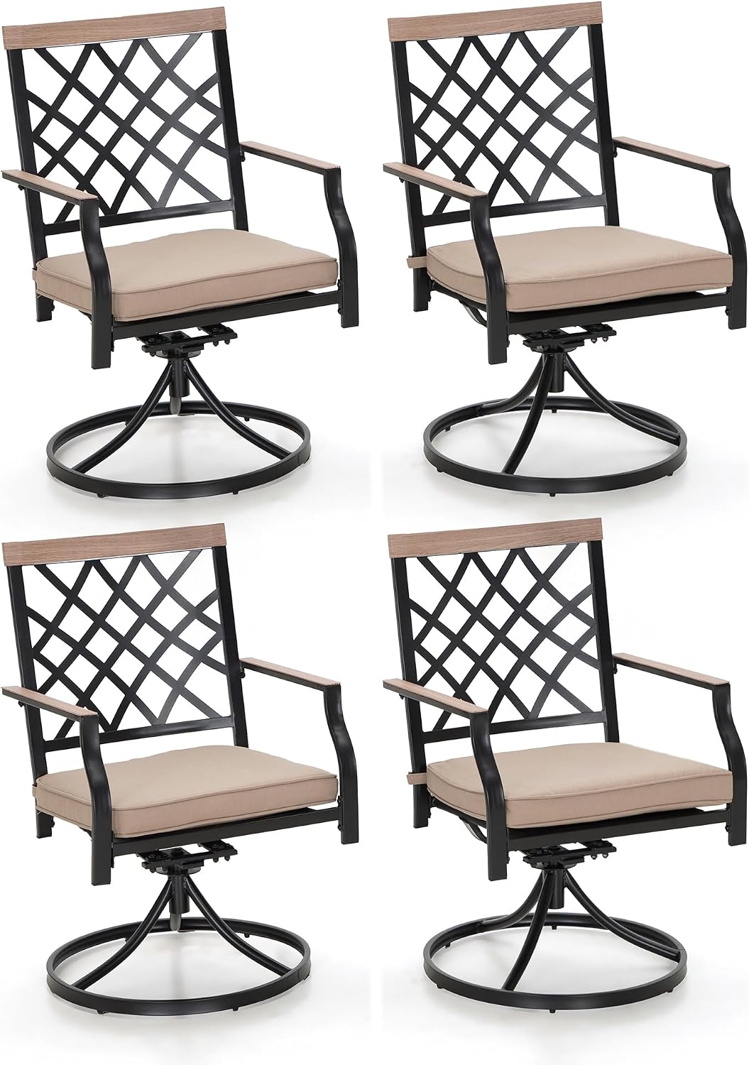 PHI VILLA Swivel Patio Chairs Set of 4 Outdoor Dining Rocker Chair Support 300 lbs for Garden Backyard Bistro Furniture Set with Cushion