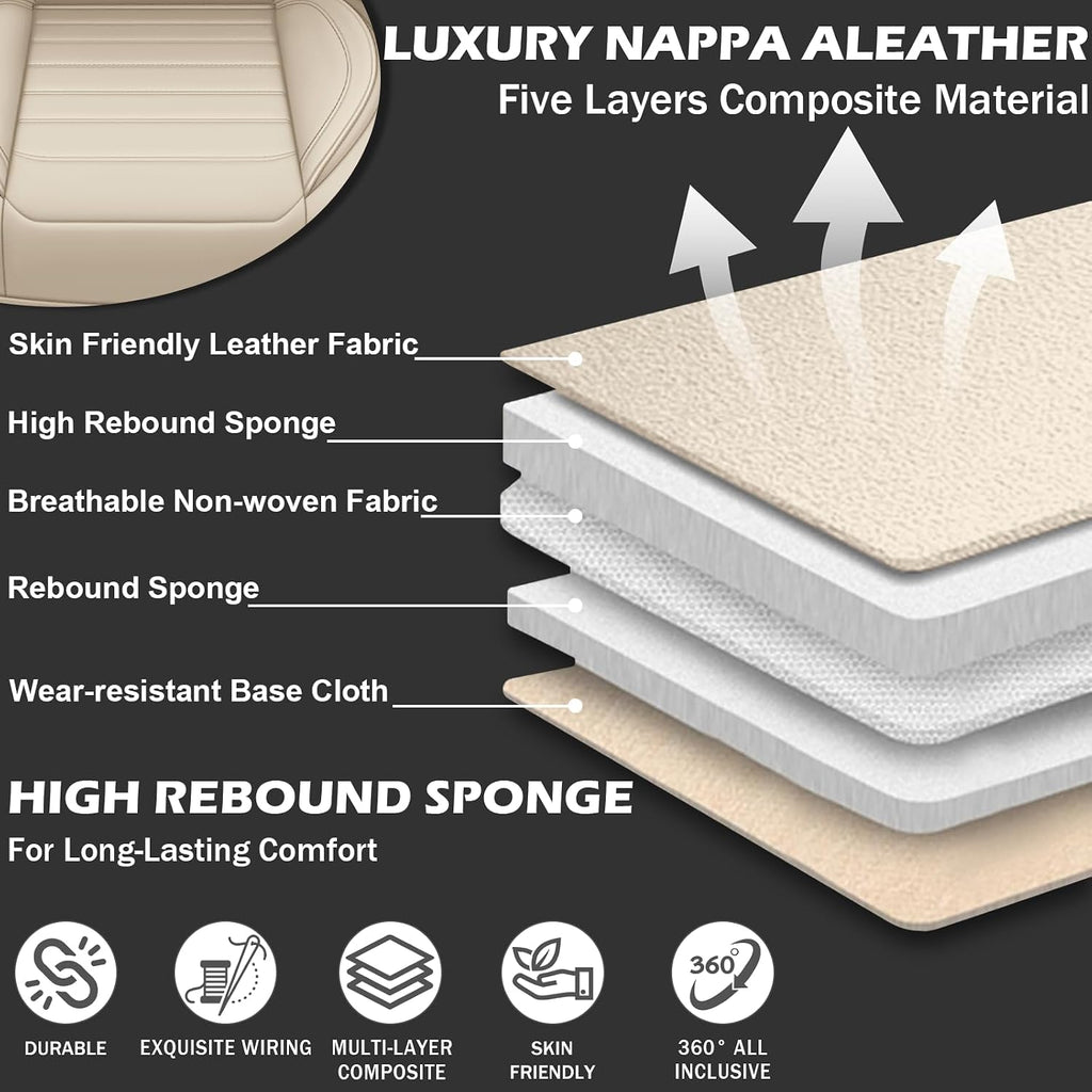 Car Seat Cover Full Set for Kia Sorento Seat Covers 2003-2025, Nappa Leather Waterproof Seat Covers for Cars, Airbag Compatible, Universal Automotive Seat Covers(Standard Front Row/Beige)