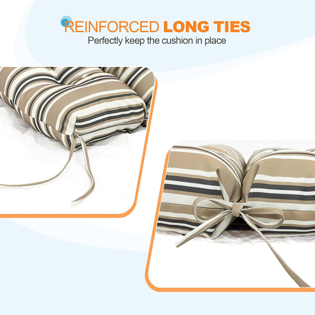 EAGLE PEAK Tufted Outdoor/Indoor Seat/Back Chair Cushions, Set of 2, 42'' x 21'', Beige Stripe