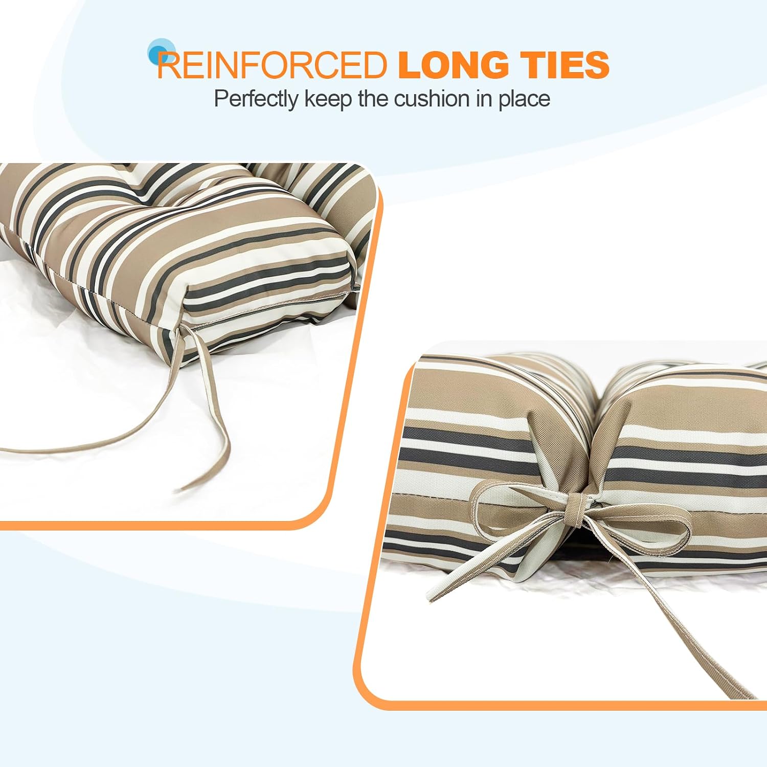 EAGLE PEAK Tufted Outdoor/Indoor Seat/Back Chair Cushions, Set of 2, 42'' x 21'', Beige Stripe