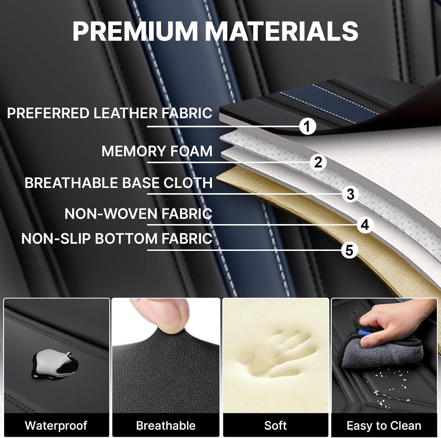 Car Seat Cover for Hyundai Santa Cruz 2022-2025,Leather Seat Cover for Car,Breathable Vehicle Cushions Cover Waterproof Protectors Seat Protector, (Full Set,Black&Blue)