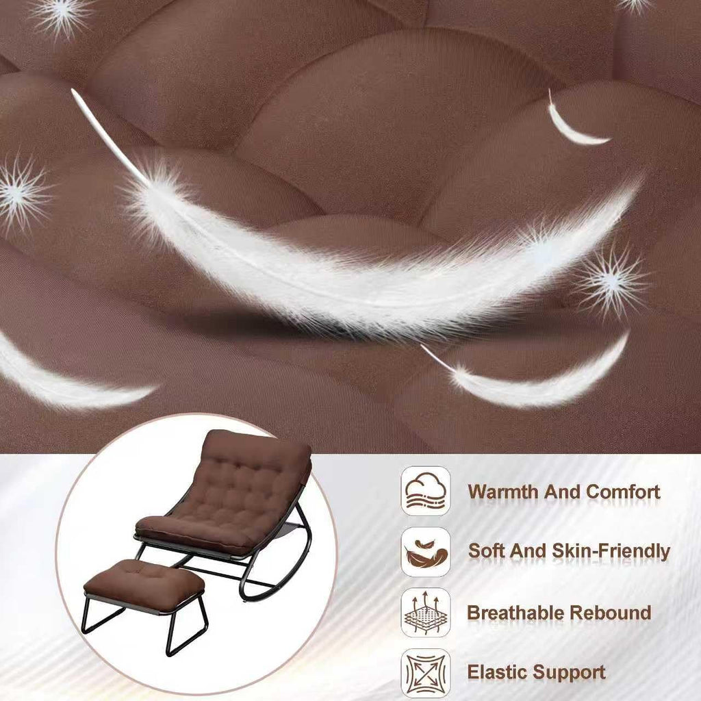 Outdoor and Indoor Rocking Chairs, Comfy Patio Chair, Rocking Chair with Ottoman and Sturdy Metal Frame, Balcony Chairs with Thickened Cushion, Silla Mecedora for Patio Porch Garden Living (Brown)