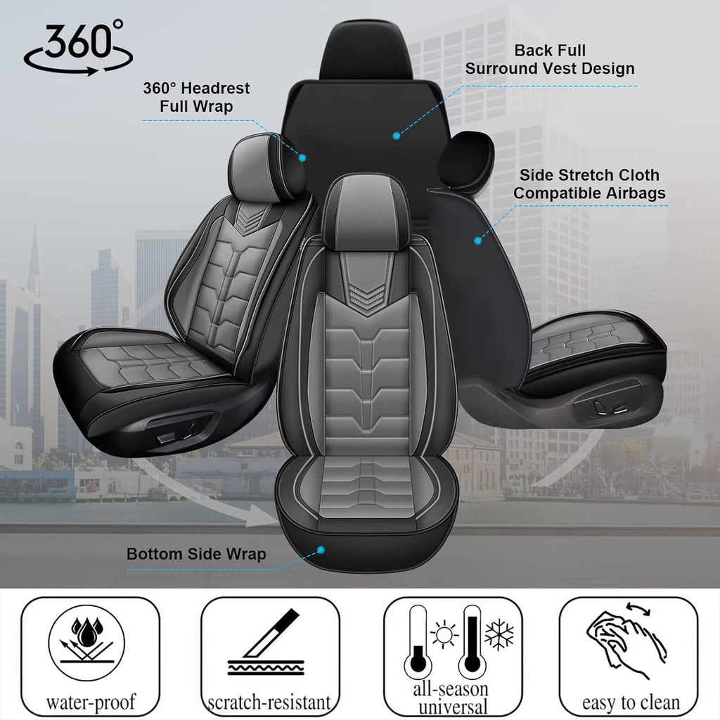 IKABEVEM Seat Covers Fit for Chevrolet Chevy Colorado 2015-2024 2025 2026 2PCS Front Car Seat Covers Faux Leather Seat Cushion Waterproof Auto Protectors(Black & Grey)-2 Front Seat Covers
