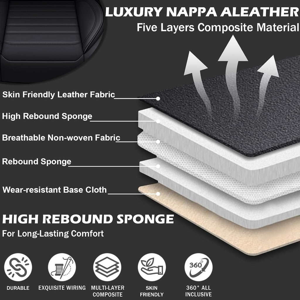 Car Seat Cover Full Set for Kia Sorento Seat Covers 2003-2025, Nappa Leather Waterproof Seat Covers for Cars, Airbag Compatible, Universal Automotive Seat Covers(Luxury Front Row/Black)