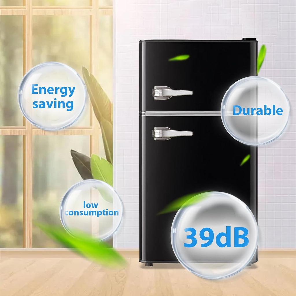 WANAI 3.5 Cu. Ft Mini Fridge with Freezer 2 Doors Small Refrigerator Freezer with Adjustable Thermostat, Shelves for Dorm, Office, Bedroom, Apartment Black