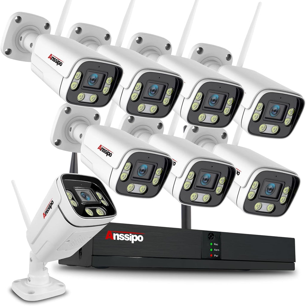 8 Channel Wireless Home Security Camera System with Two-Way Audio/AI Face Detection/Colour Night Vision/Smart Playback Video, 8CH WiFi NVR kit, 8pcs 3MP Surveillance Security Cameras, NO Hard Drive