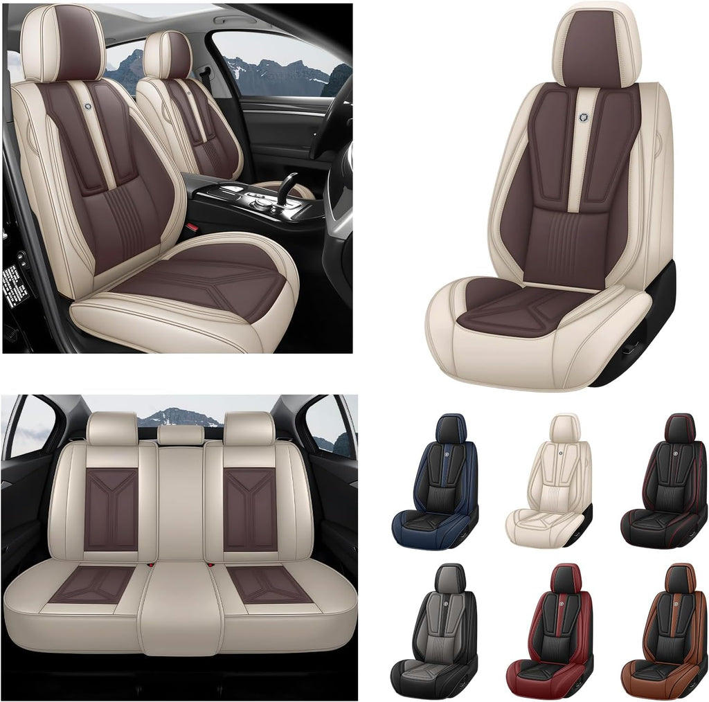 Car Seat Cover for Hyundai Santa Cruz 2022-2025,Leather Seat Cover for Car,Breathable Vehicle Cushions Cover Waterproof Protectors Seat Protector, (Full Set,Beige&Brown)