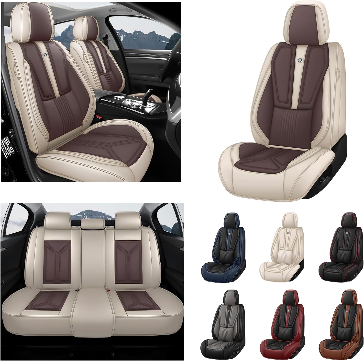 Car Seat Cover for Hyundai Santa Cruz 2022-2025,Leather Seat Cover for Car,Breathable Vehicle Cushions Cover Waterproof Protectors Seat Protector, (Full Set,Beige&Brown)