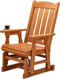 Bonnlo Outdoor Glider Chair Wood Patio Glider with Cup Holder, Porch Glider with Smooth Rocking Mechanism, Heavy Duty 600 LBS