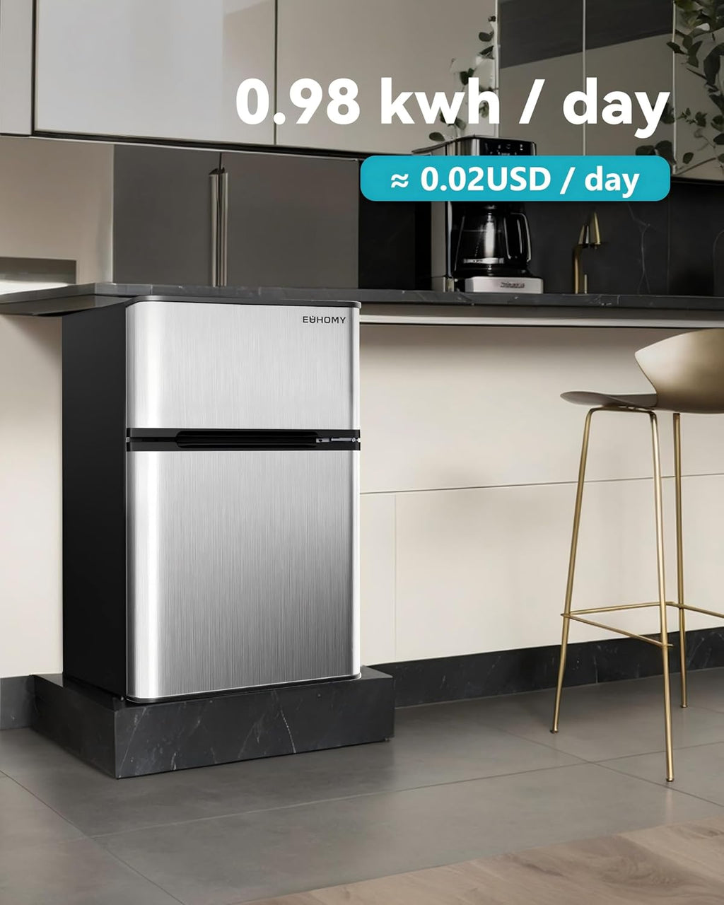 EUHOMY Mini Fridge with Freezer, 3.2 Cu.Ft Compact Refrigerator with freezer, 2 Door Mini Fridge with freezer For Dorm/Bedroom/Office/Apartment- Food Storage or Drink Beer(New Silver)