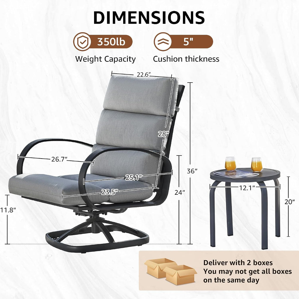 NATURAL EXPRESSIONS Patio Bistro Set, 3 Piece Outdoor Swivel Glider Rocking Chairs, Conversation Furniture with 2 Highback Rockers, 1 Metal Table for Backyard,Porch,Poolside,350lb. (Light Gray)