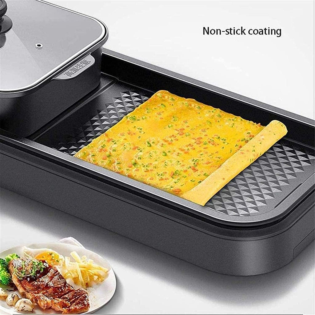 Electric Grill Indoor BBQ Hot Pot/Smoke-free/Electric Barbecue/Two-in-one/Double-Controls The Indoor Non-Stick Grill Suitable for 5-10 people 2200W,A,Portable Nonstick Griddle (Color : B)