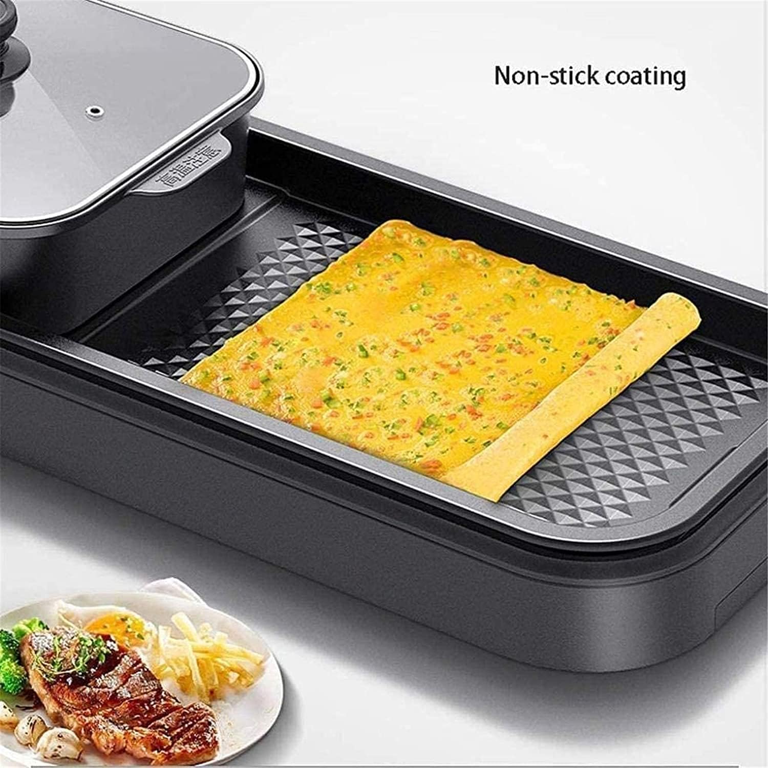Electric Grill Indoor BBQ Hot Pot/Smoke-free/Electric Barbecue/Two-in-one/Double-Controls The Indoor Non-Stick Grill Suitable for 5-10 people 2200W,A,Portable Nonstick Griddle (Color : B)