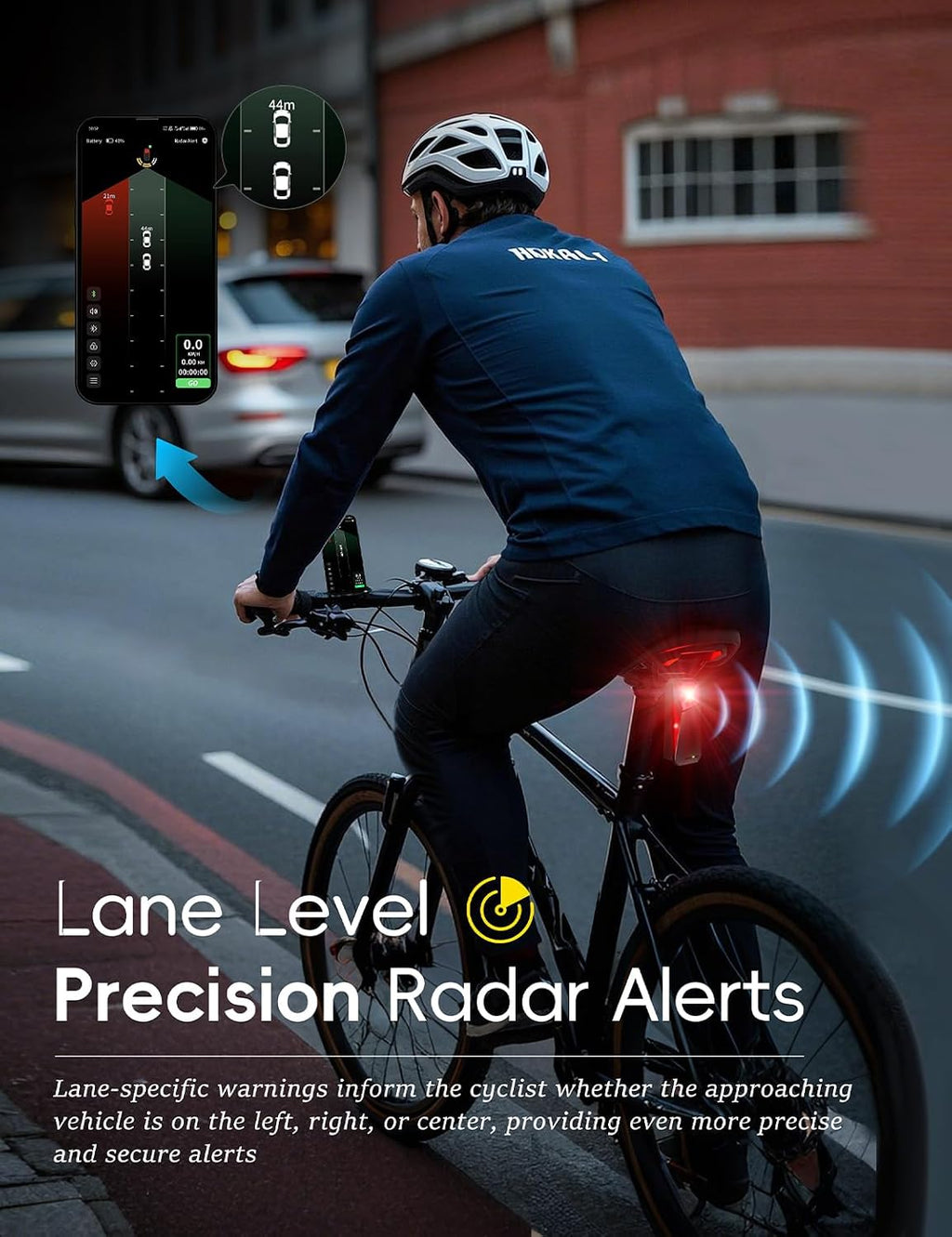 Ride-X9 Bike Radar Tail Light, Smart Rear Bike Light with 120° Lane-Level Vehicle Detection, Security Alerts & Auto Brake, USB-C Rechargeable, IP67 Waterproof, APP Display & Bike Computer Compatible