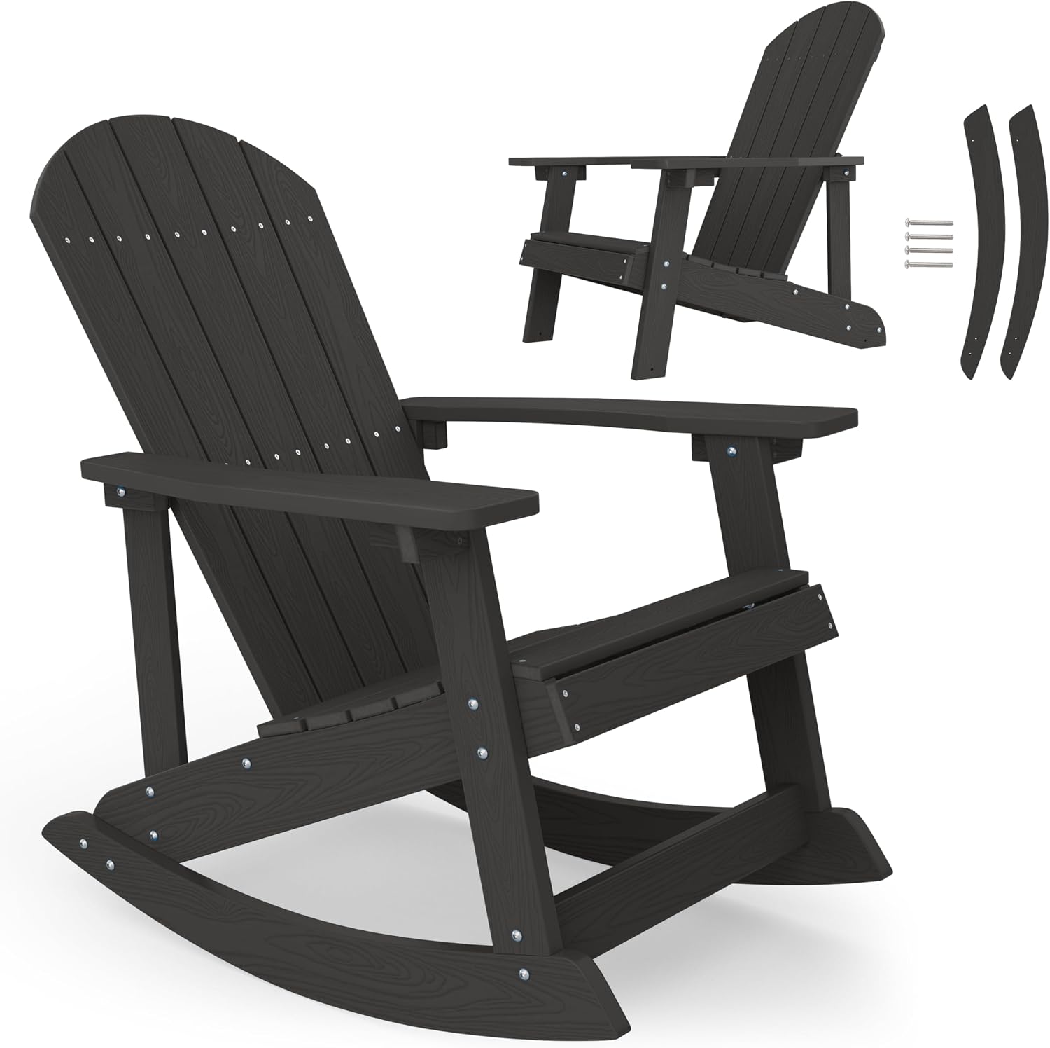 YEFU Outdoor Rocking Chair,Adirondack Rocking Chair,Patio Rocker Chair with Wide Back,Oversized Rocker Chair Look Like Real Wood, for Lawn, Porch, Backyard, Indoor and Garden(Black)