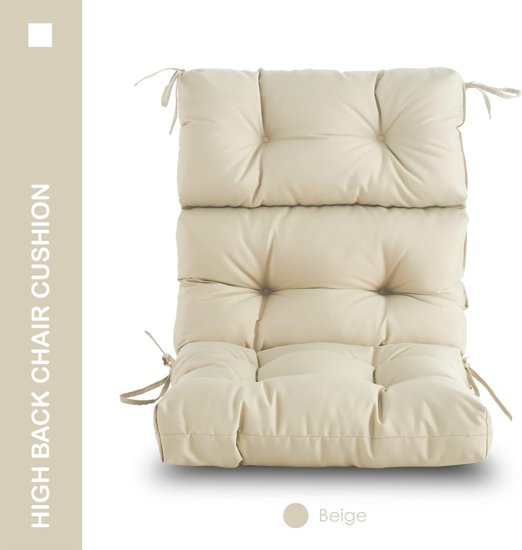Outdoor Indoor High Back Chair Cushions Set of 4,Waterproof All-Weather Patio Adirondack Rocking Chair Cushions,Seat Back Chair Cushion for Outdoor Furniture with Ties,45x22 Inch, Beige