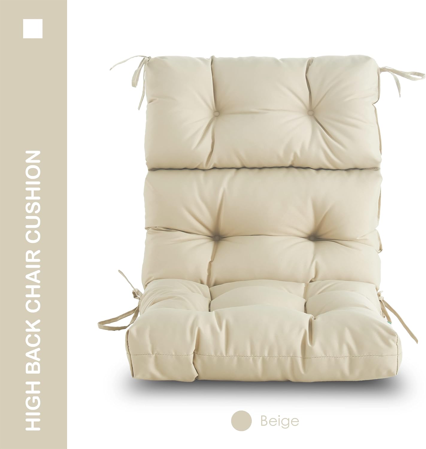 Outdoor Indoor High Back Chair Cushions Set of 4,Waterproof All-Weather Patio Adirondack Rocking Chair Cushions,Seat Back Chair Cushion for Outdoor Furniture with Ties,45x22 Inch, Beige