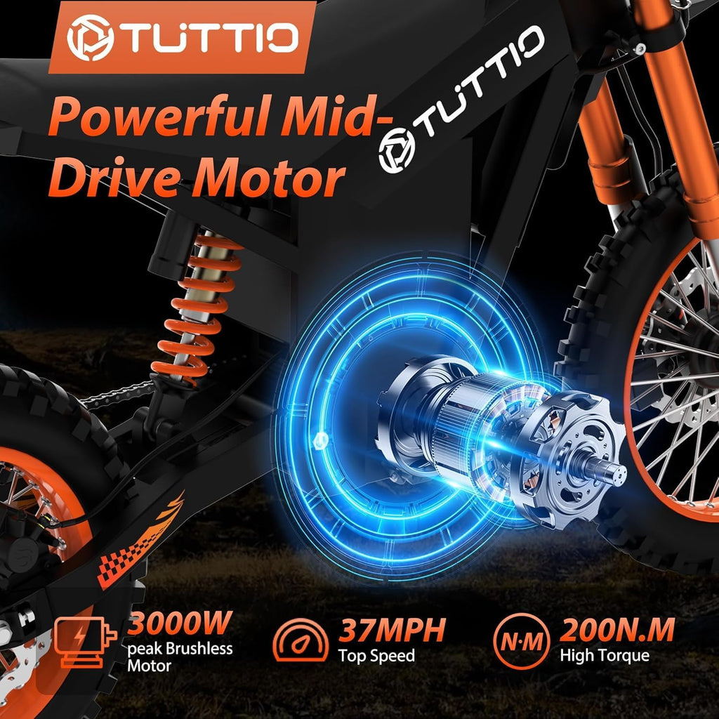 Tuttio Soleil01 Electric-Dirt-Bike for Teens Adults, 14'/12' Fat Tire 2000W 37MPH Electric-Motorcycle with 48V 21AH Battery Ebike 200NM Hydraulic Brakes Mountain Off-Road EBike